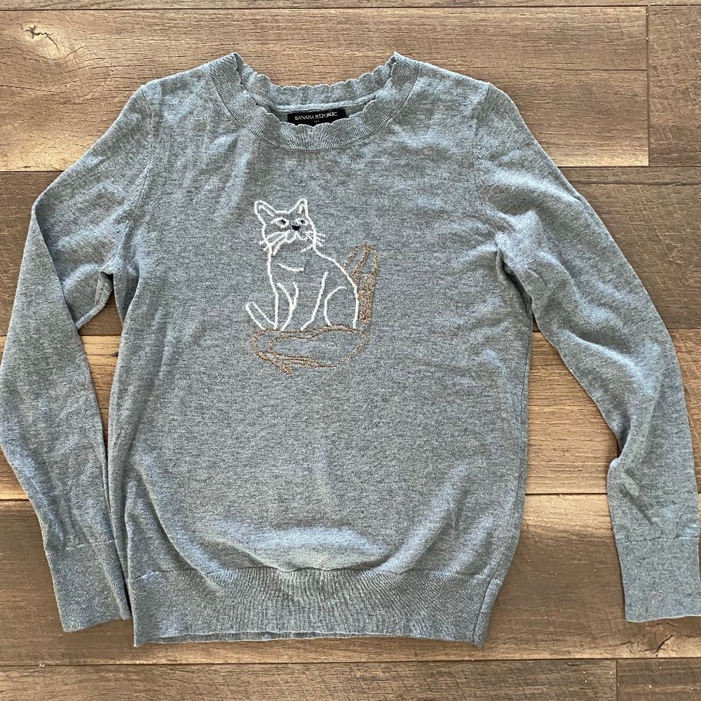 banana republic thin gray cat sweater petite xs